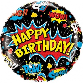 Шар фольга, 45см, "H.Birthday Граффити на черном"