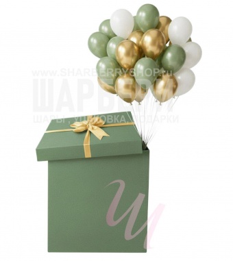 Коробка 60х60см с шарами, Оливковая Золото