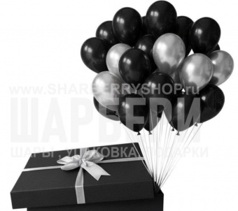Коробка 60*60см с шарами, Черная Серебро 