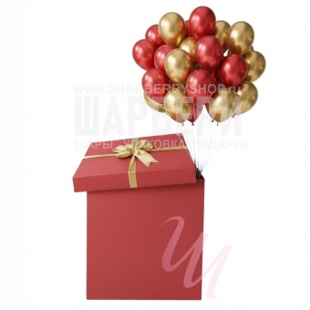 Коробка 60х60см с шарами, Красная Золото