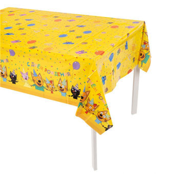 Скатерть п/э "Три кота, С Днём рождения"