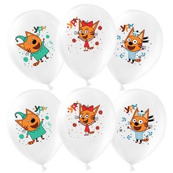 Шар латекс 30см, "Три кота, УРА" с обработкой, длительный полет