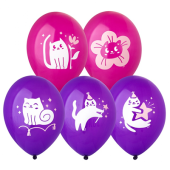 Шар латекс 35см. "Милые котики" с обработкой, длительный полет