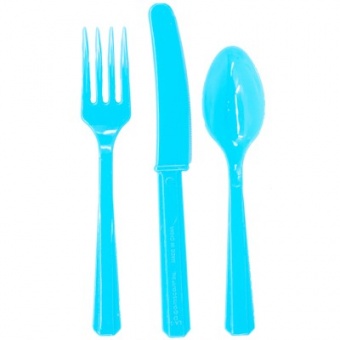 Столовые приборы пластик 24шт (бирюза)