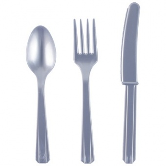 Столовые приборы пластик  24шт (серебро)