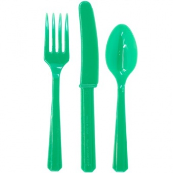 Столовые приборы пластик 24шт (зеленый)