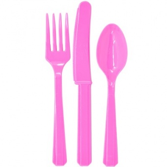 Столовые приборы пластик 24шт (розовый)