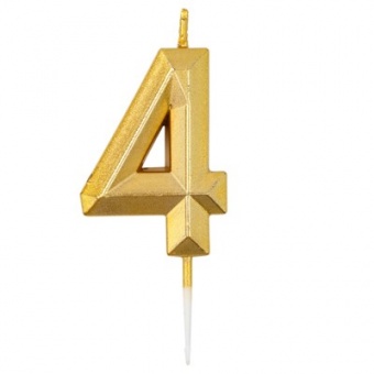 Свеча -цифра "4" Диамант Золото 4,5см