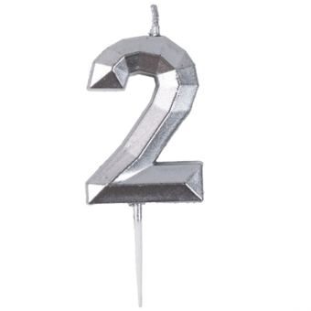 Свеча -цифра "2" Диамант Серебро 4,5см