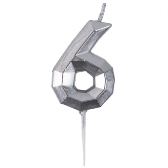 Свеча -цифра "6" Диамант Серебро 4,5см