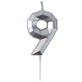 Свеча -цифра "9" Диамант Серебро 4,5см