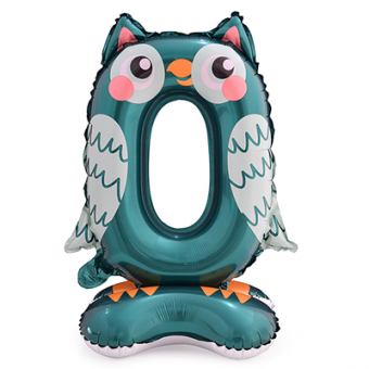 Шар фольга цифра "0" Сова на подставке