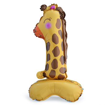 Шар фольга цифра "1" Жираф на подставке