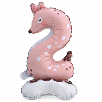 Шар фольга цифра "2" Олень на подставке