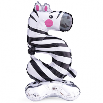 Шар фольга цифра "5" Зебра на подставке