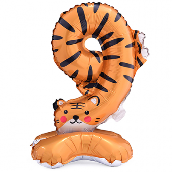 Шар фольга цифра "9" Тигр на подставке