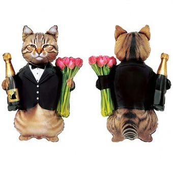 Шар "Кот с шампанским и тюльпанами" НОВИНКА